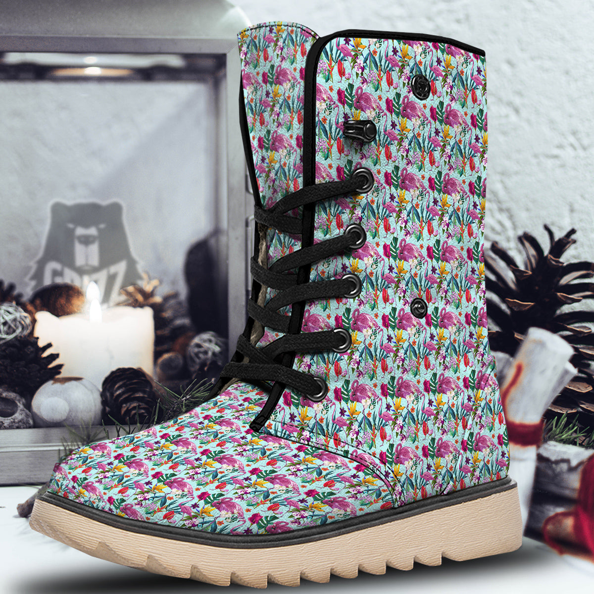 Flamingo Tropical Colorful Print Snow Boots-grizzshop