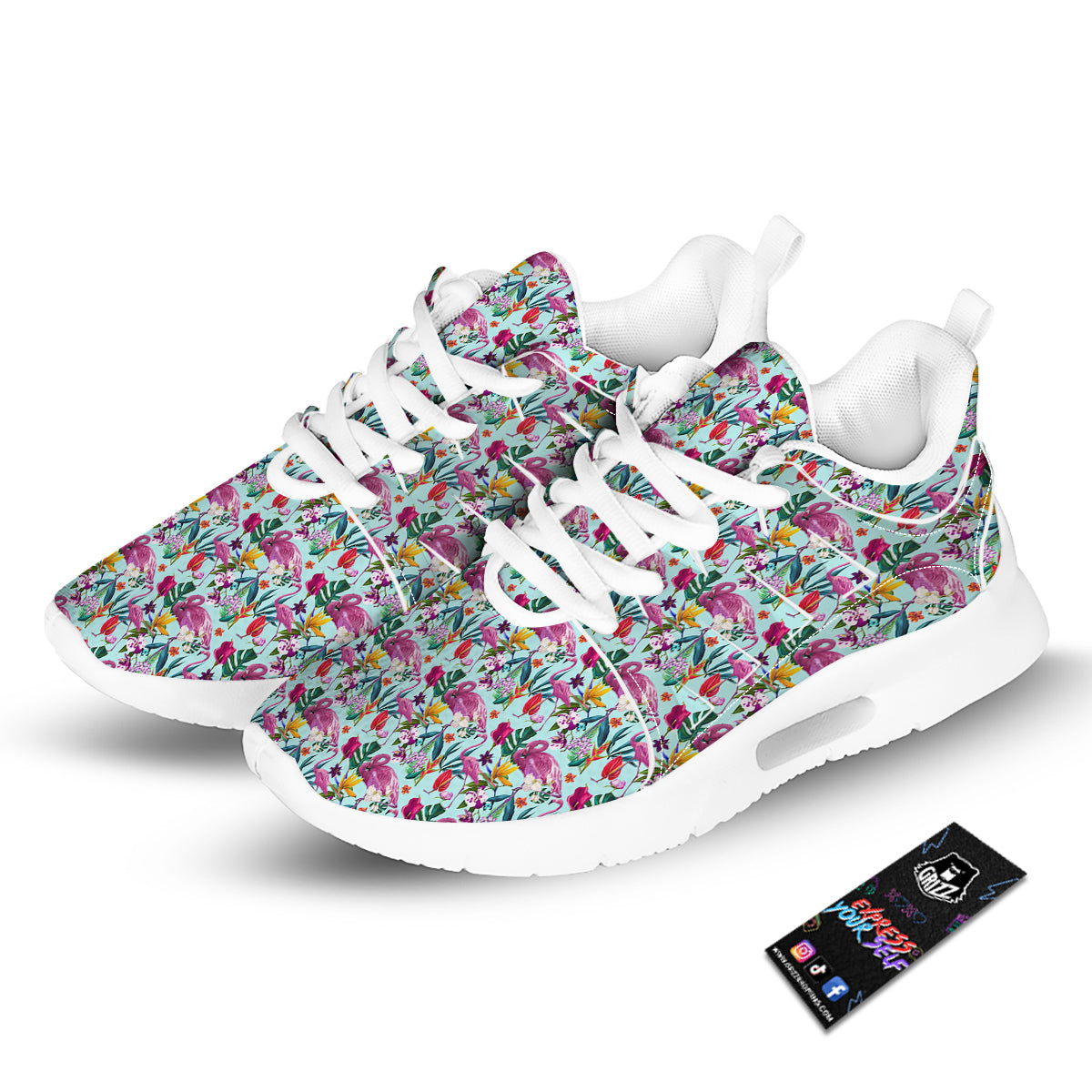 Flamingo Tropical Colorful Print Tennis Shoes-grizzshop