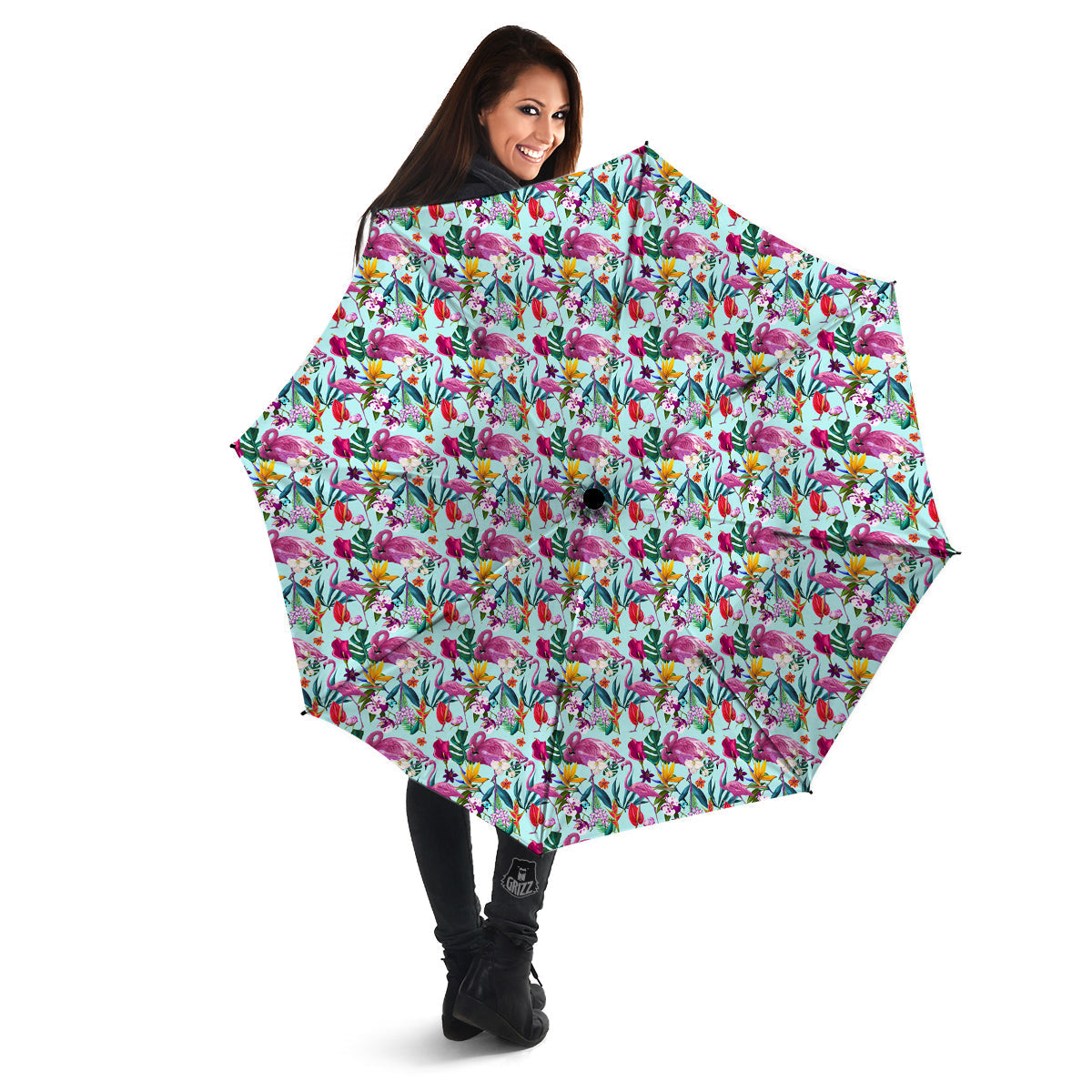 Flamingo Tropical Colorful Print Umbrella-grizzshop