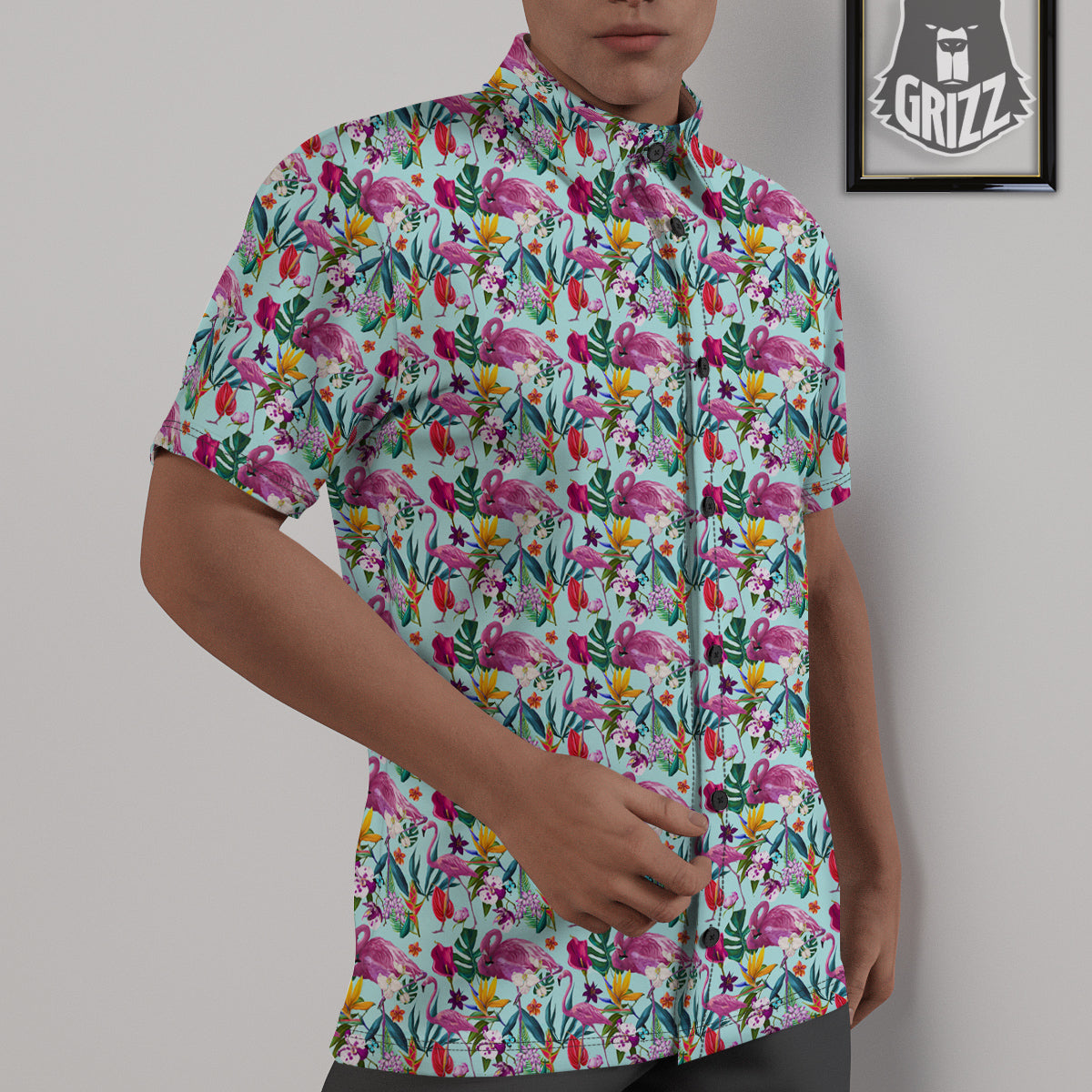 Flamingo Tropical Colorful Print Untucked Shirts-grizzshop