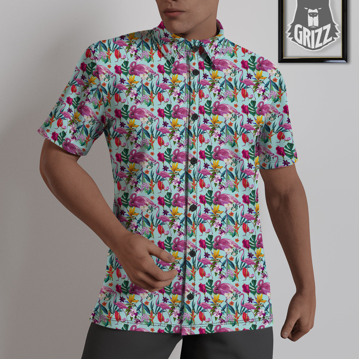 Flamingo Tropical Colorful Print Untucked Shirts-grizzshop
