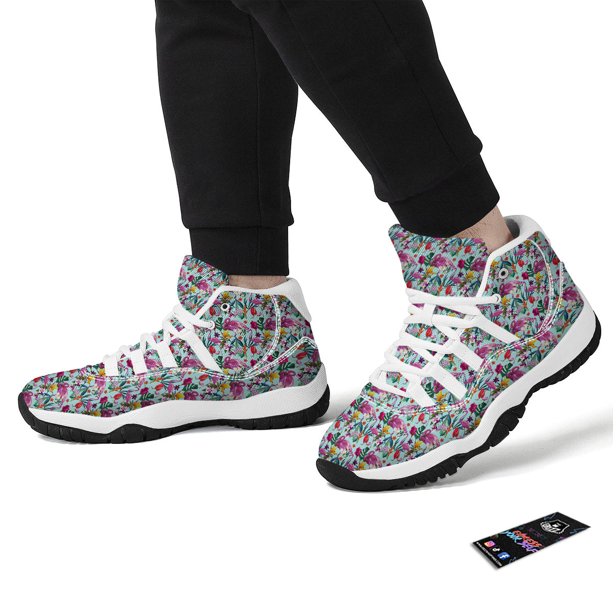 Flamingo Tropical Colorful Print White Bball Shoes-grizzshop