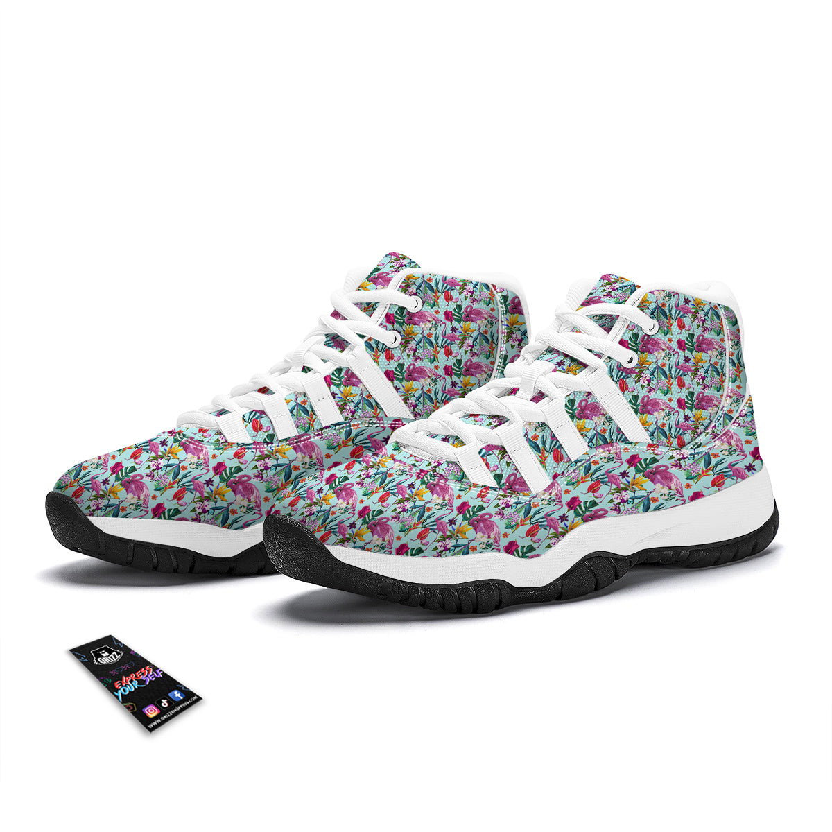 Flamingo Tropical Colorful Print White Bball Shoes-grizzshop