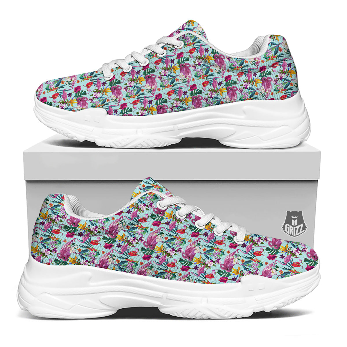 Flamingo Tropical Colorful Print White Chunky Shoes-grizzshop