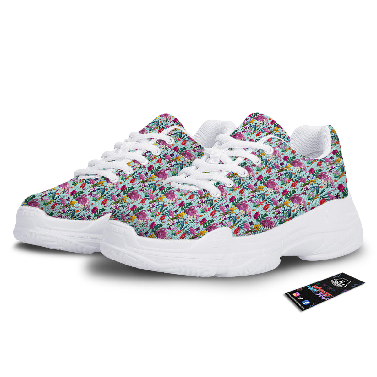Flamingo Tropical Colorful Print White Chunky Shoes-grizzshop
