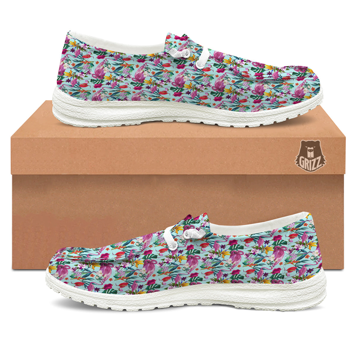 Flamingo Tropical Colorful Print White Loafers-grizzshop