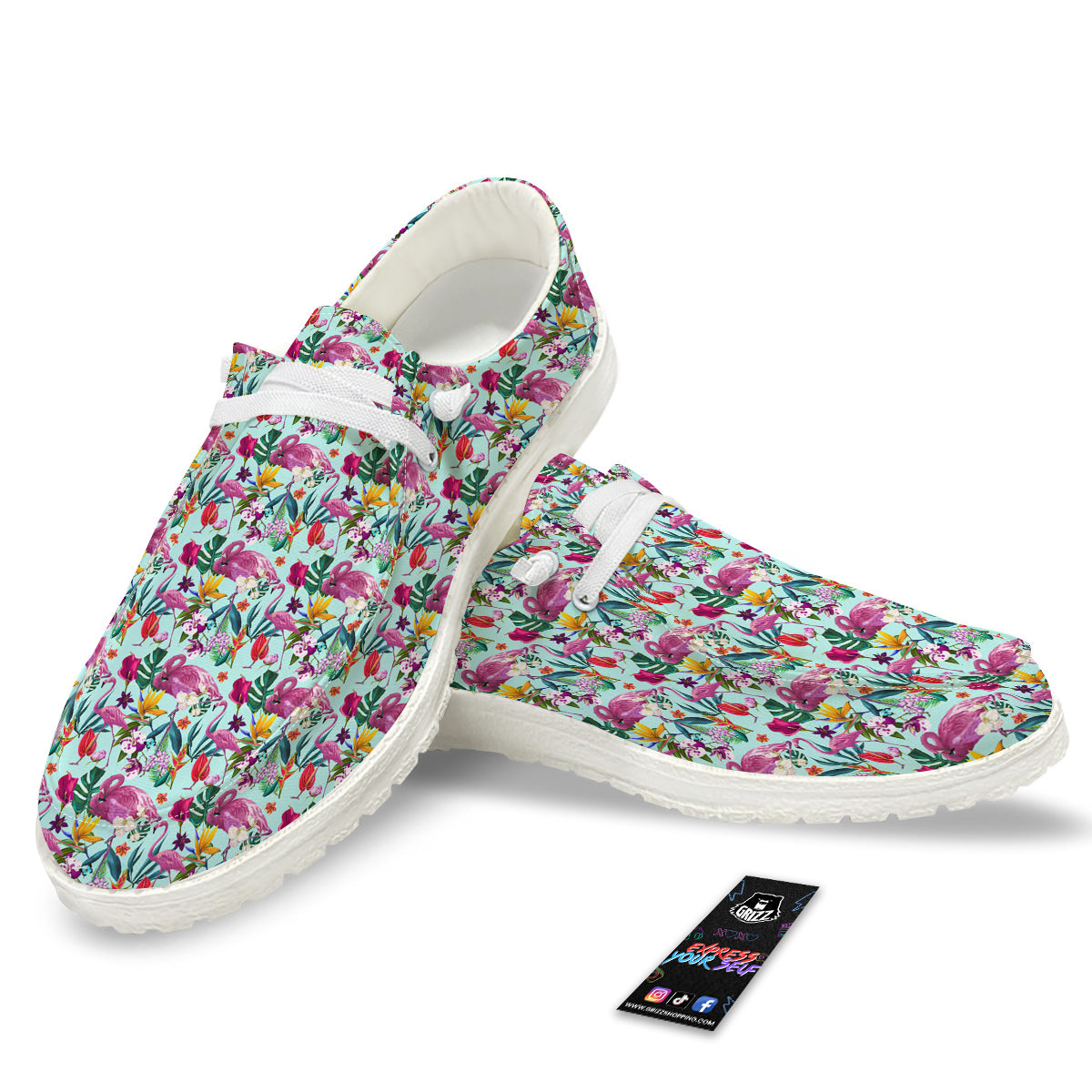 Flamingo Tropical Colorful Print White Loafers-grizzshop