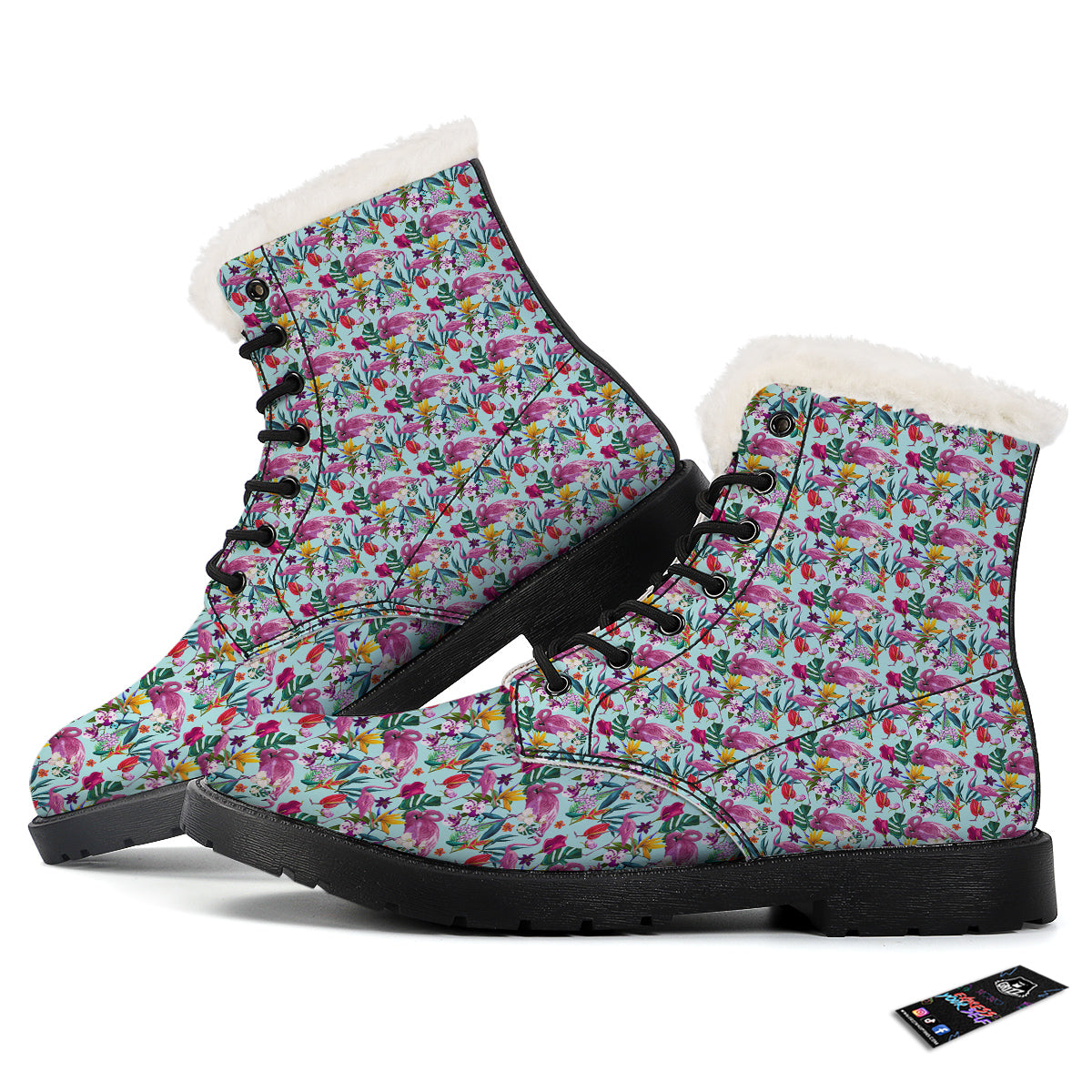 Flamingo Tropical Colorful Print Winter Boots-grizzshop