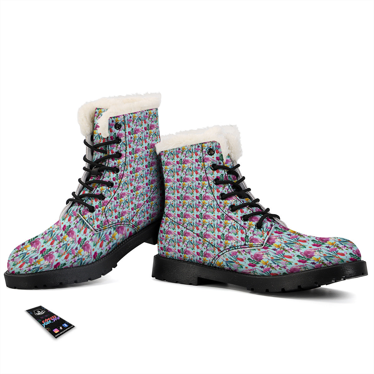 Flamingo Tropical Colorful Print Winter Boots-grizzshop