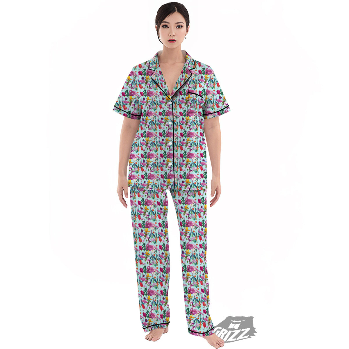 Flamingo Tropical Colorful Print Women's Pajamas Set-grizzshop