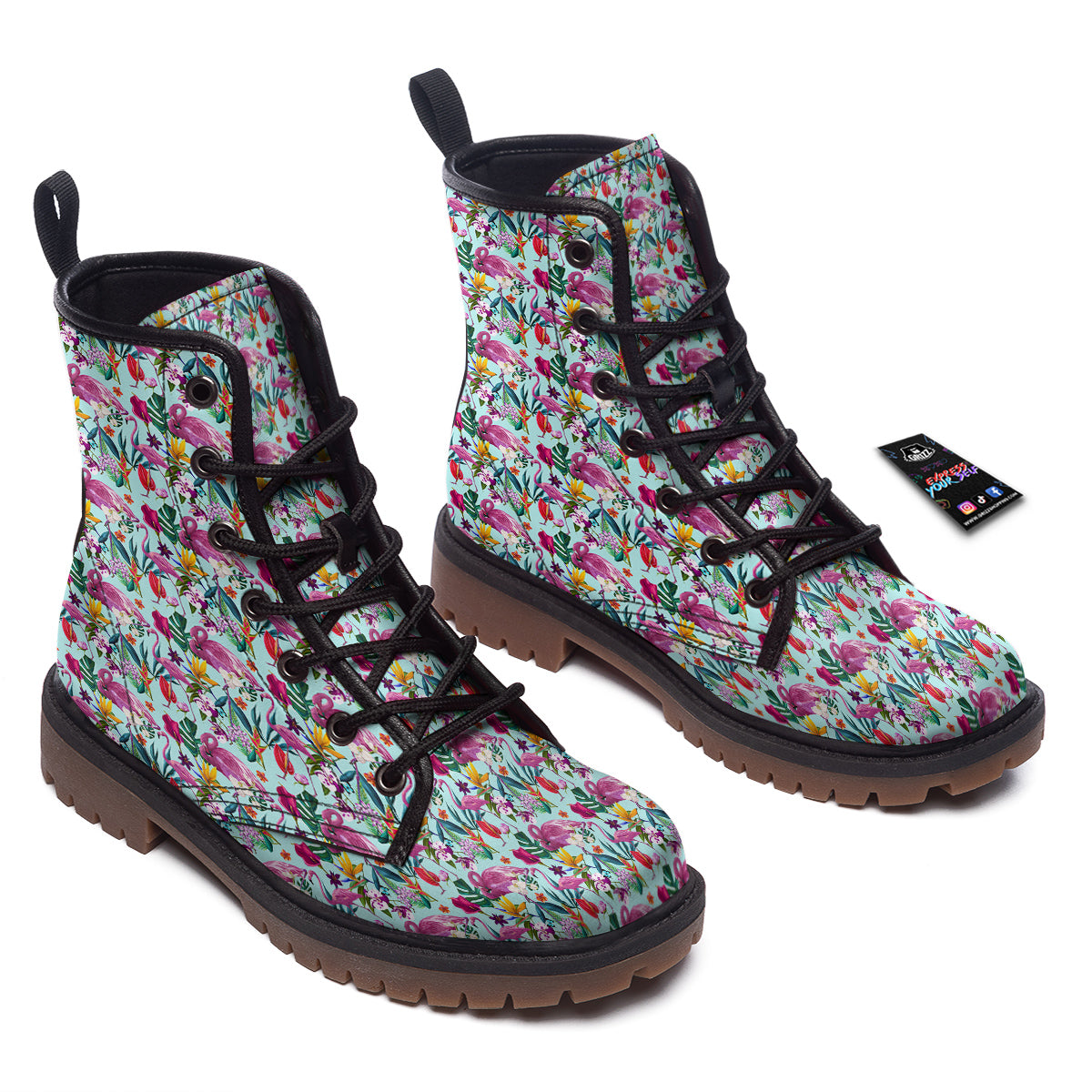 Flamingo Tropical Colorful Print Work Boots-grizzshop