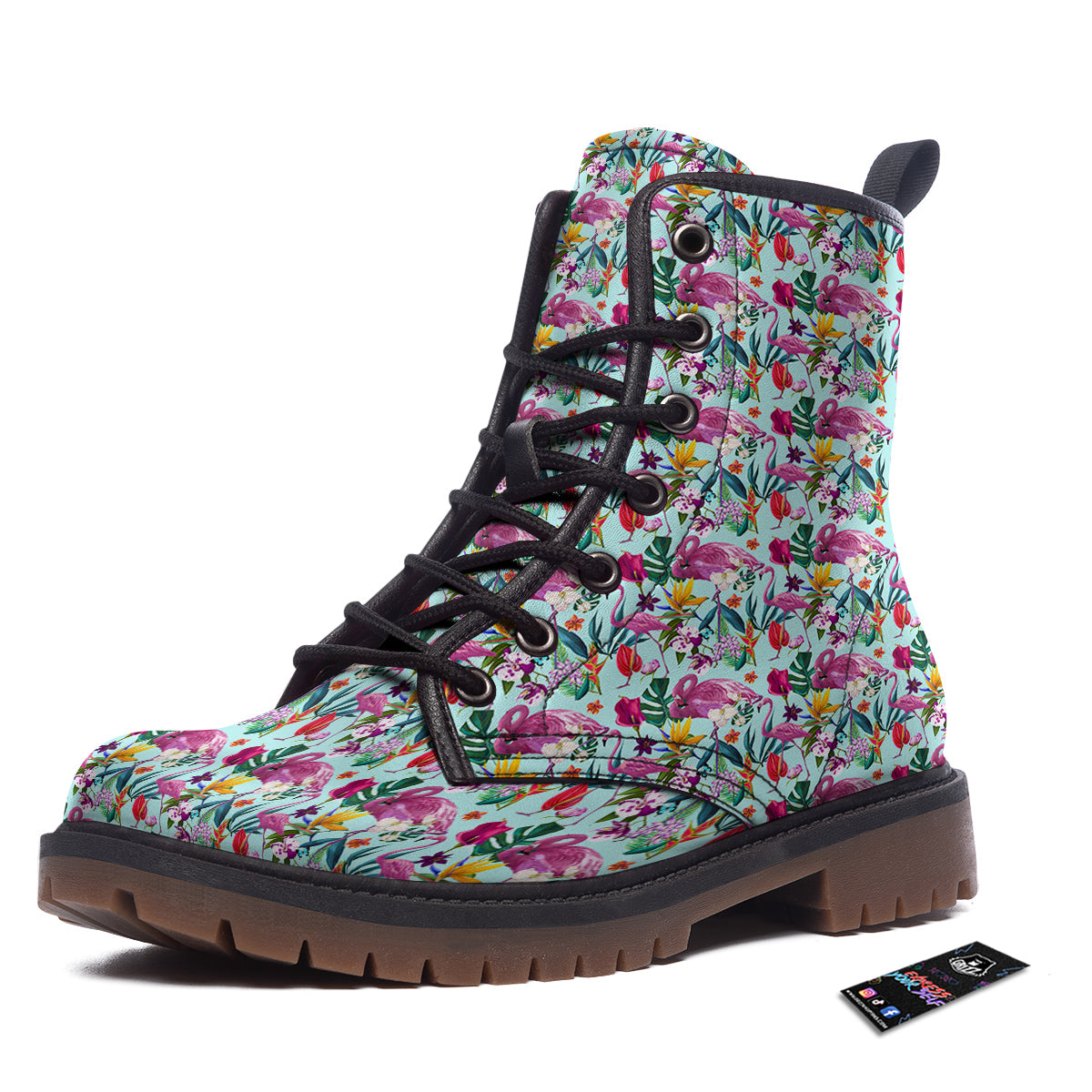 Flamingo Tropical Colorful Print Work Boots-grizzshop