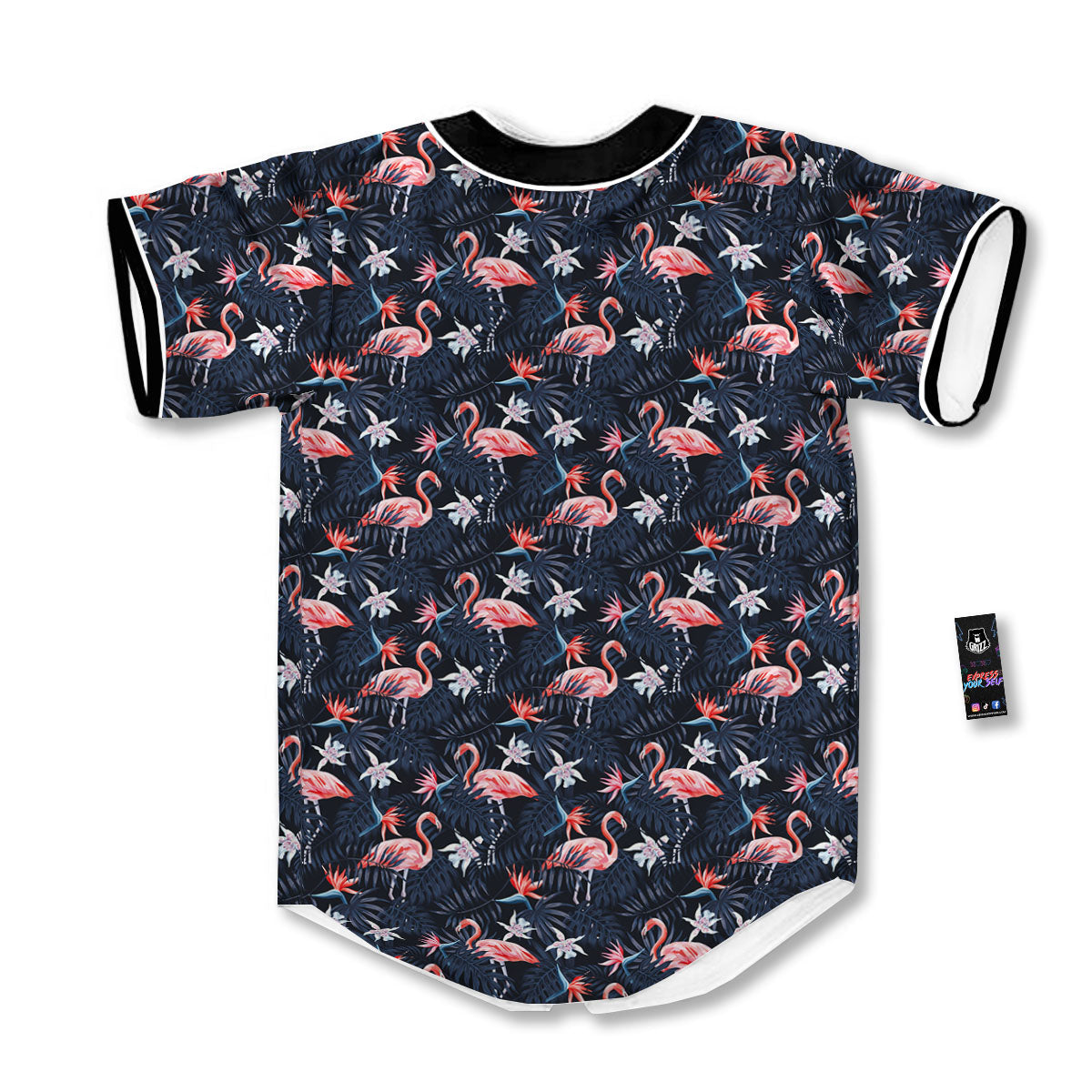 Flamingo Tropical Dark Print Pattern Baseball Jersey-grizzshop