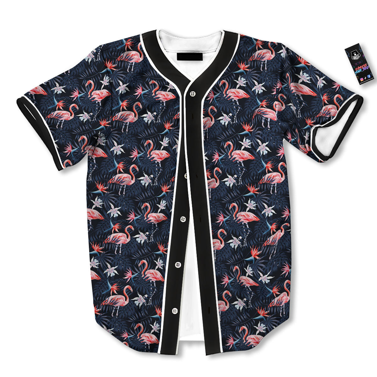 Flamingo Tropical Dark Print Pattern Baseball Jersey-grizzshop
