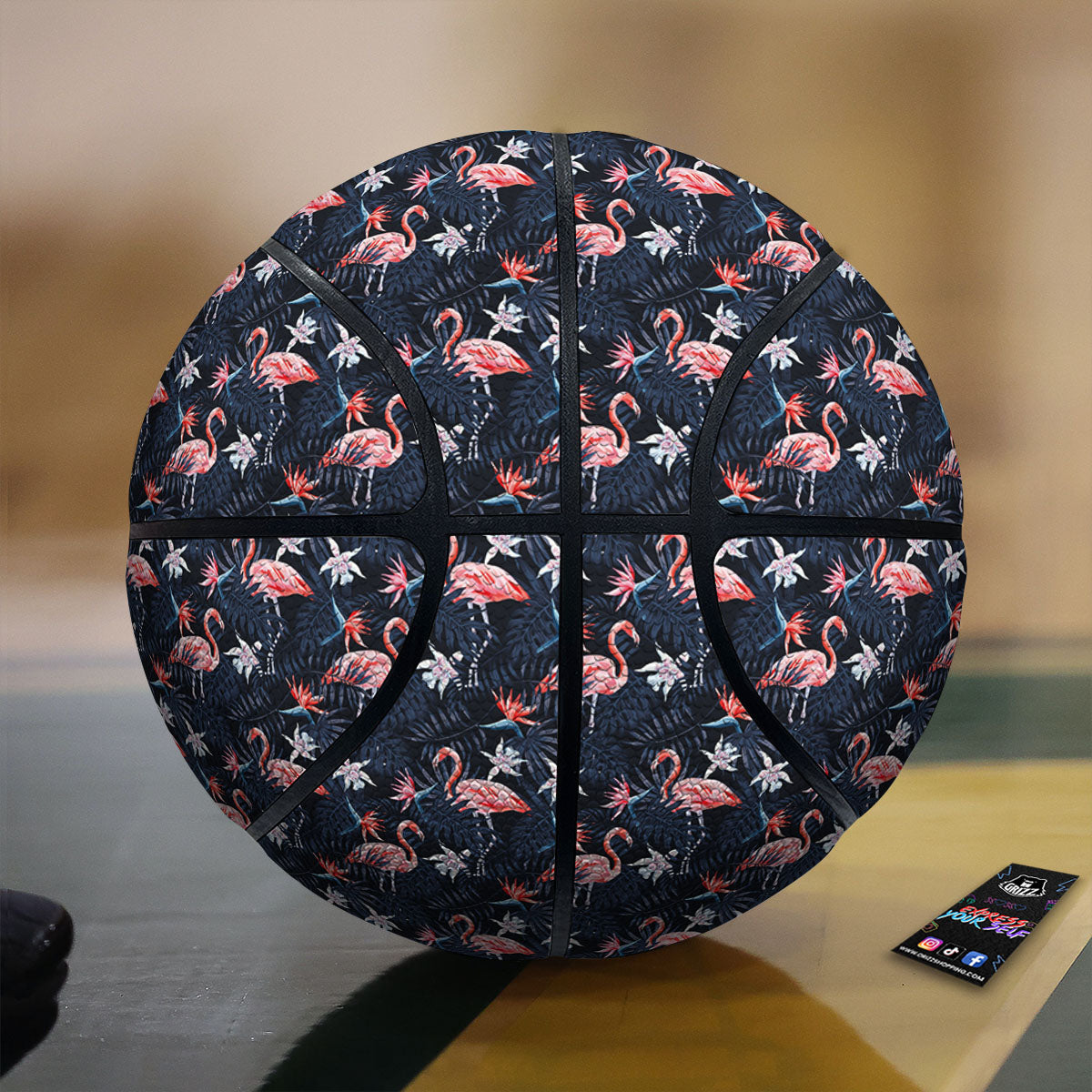 Flamingo Tropical Dark Print Pattern Basketball-grizzshop