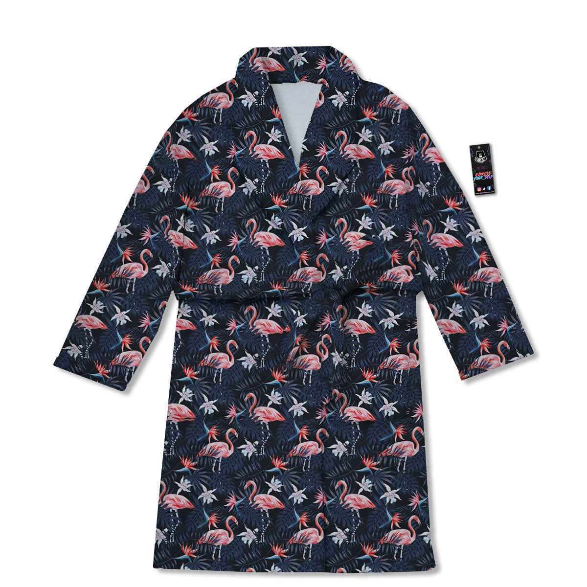 Flamingo Tropical Dark Print Pattern Bathrobe-grizzshop