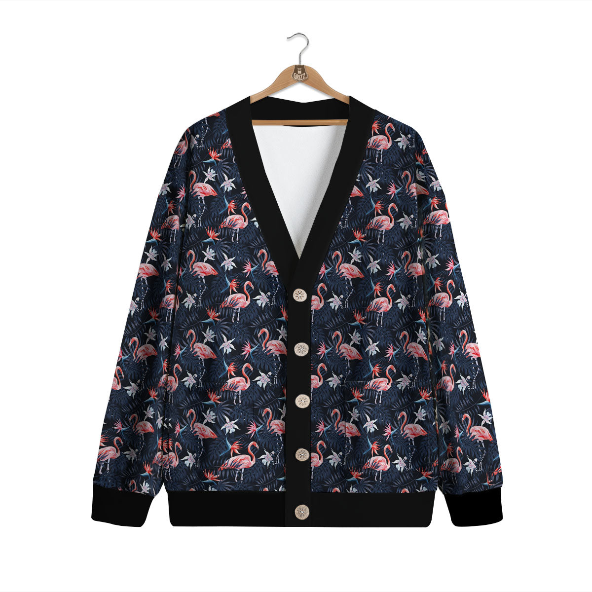 Flamingo Tropical Dark Print Pattern Cardigan-grizzshop