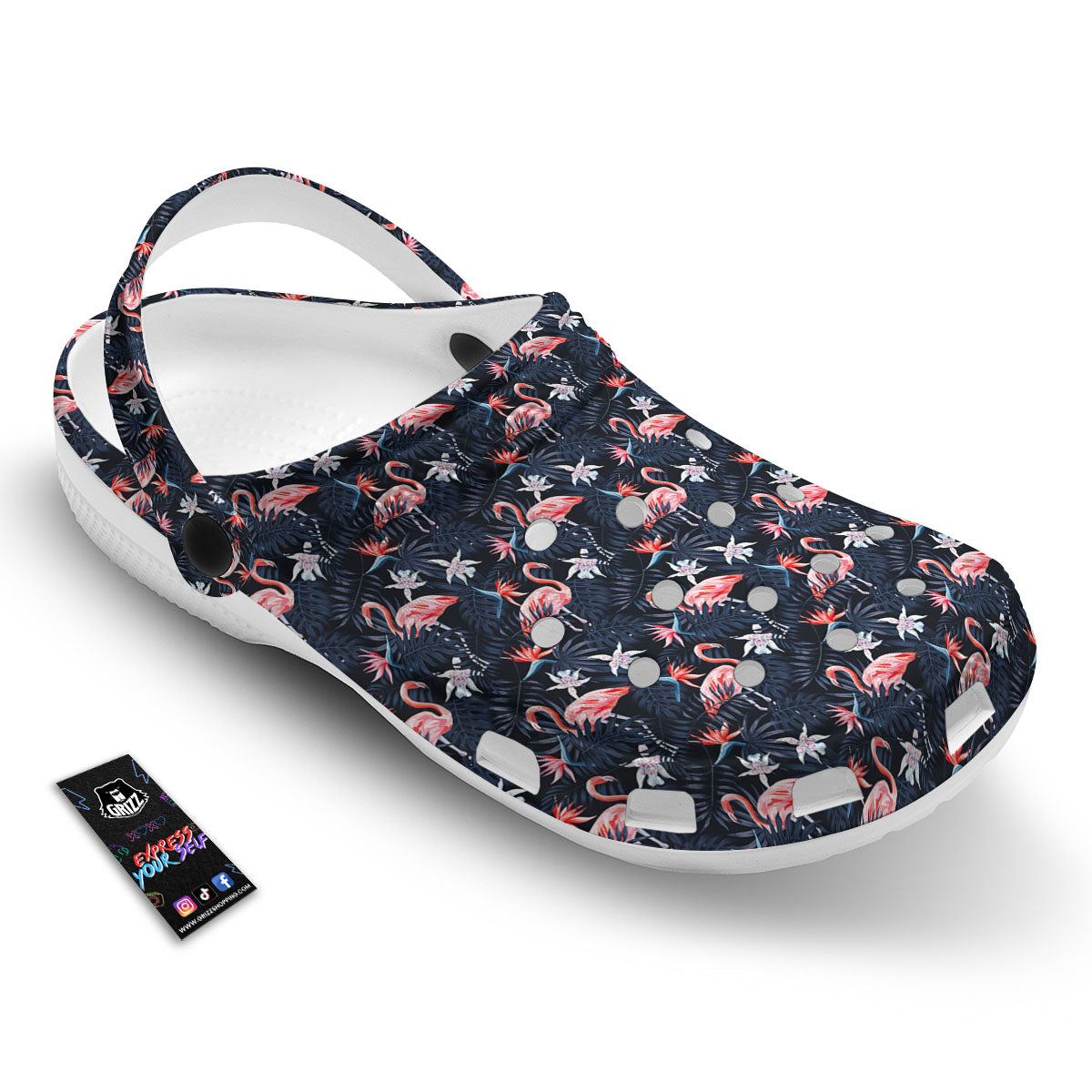 Flamingo Tropical Dark Print Pattern Clog-grizzshop