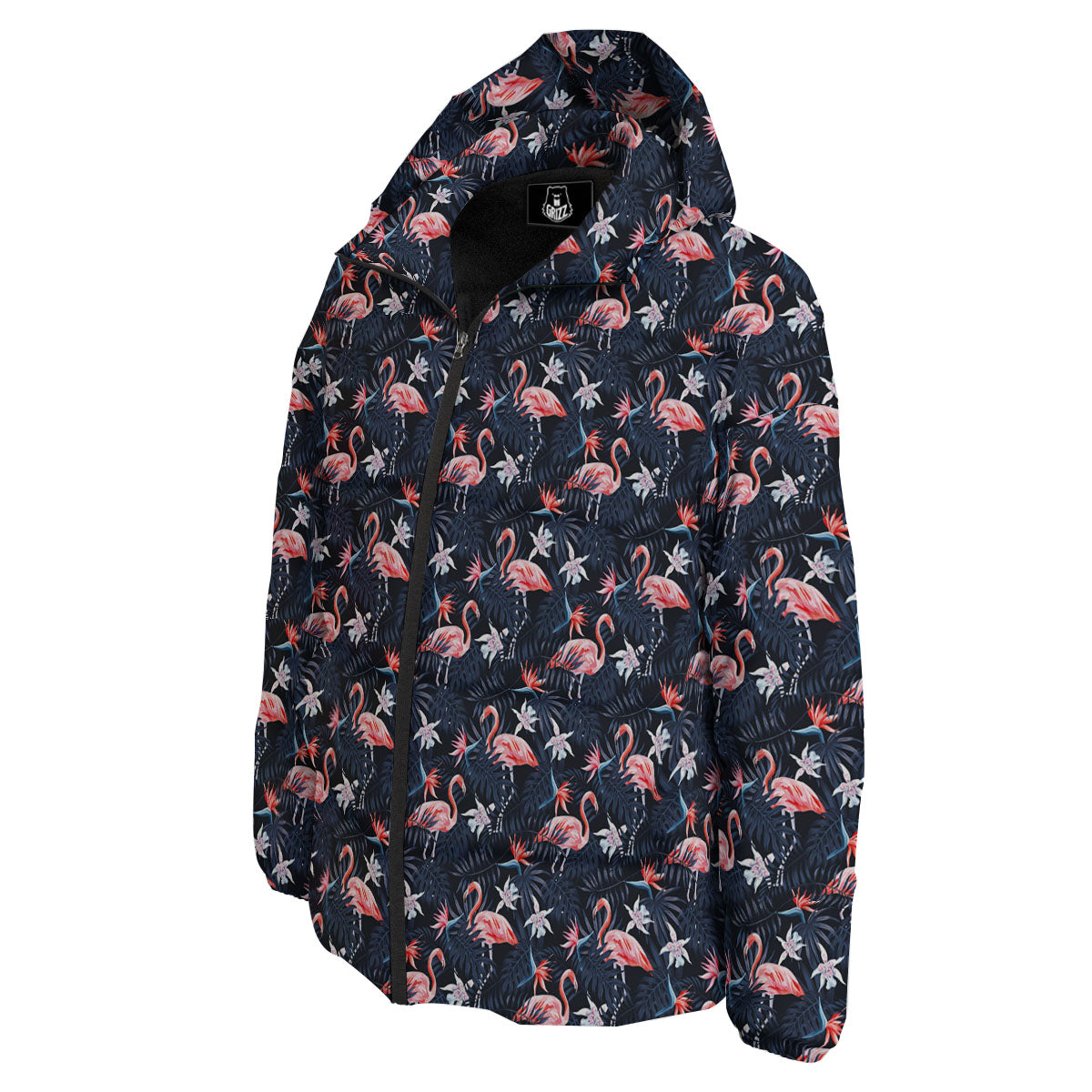 Flamingo Tropical Dark Print Pattern Down Jacket-grizzshop