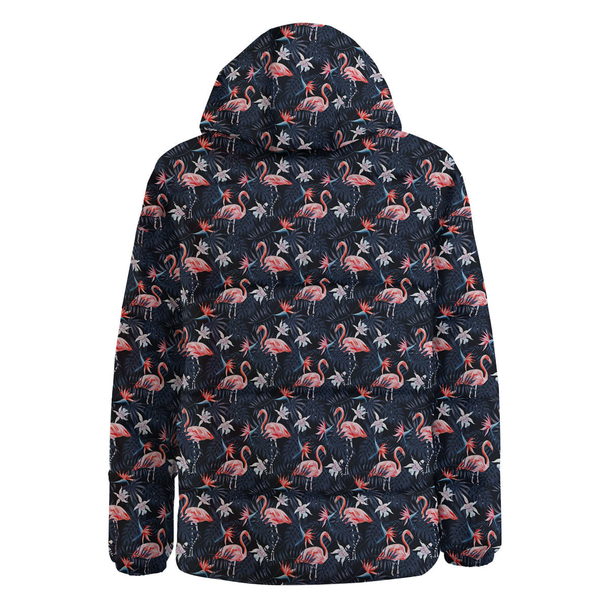 Flamingo Tropical Dark Print Pattern Down Jacket-grizzshop