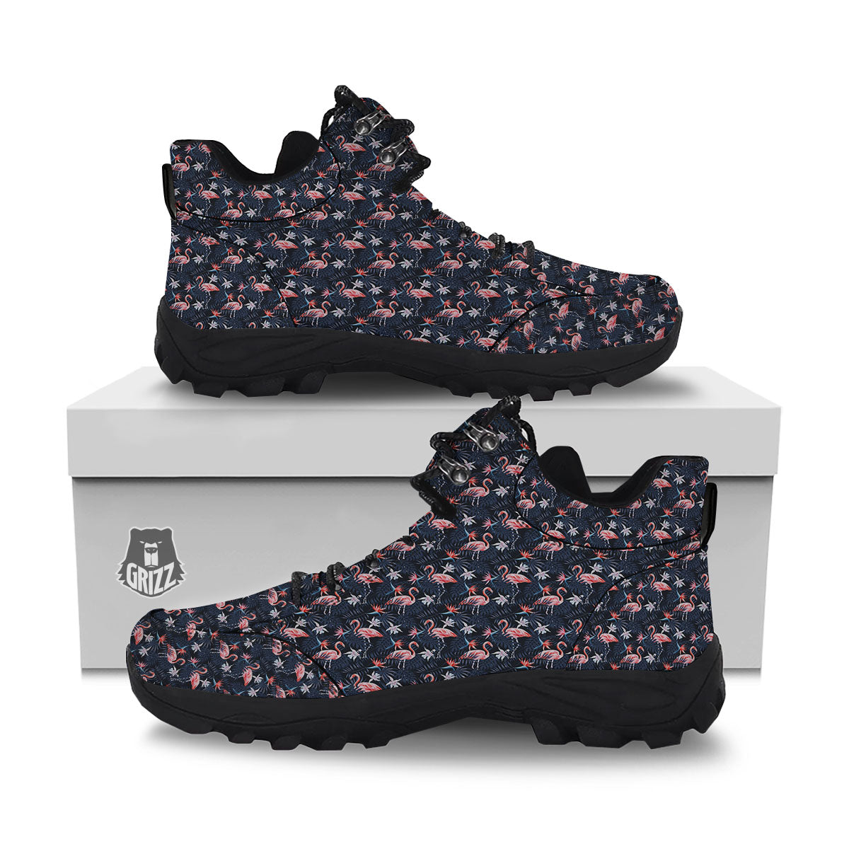 Flamingo Tropical Dark Print Pattern Hiking Shoes-grizzshop