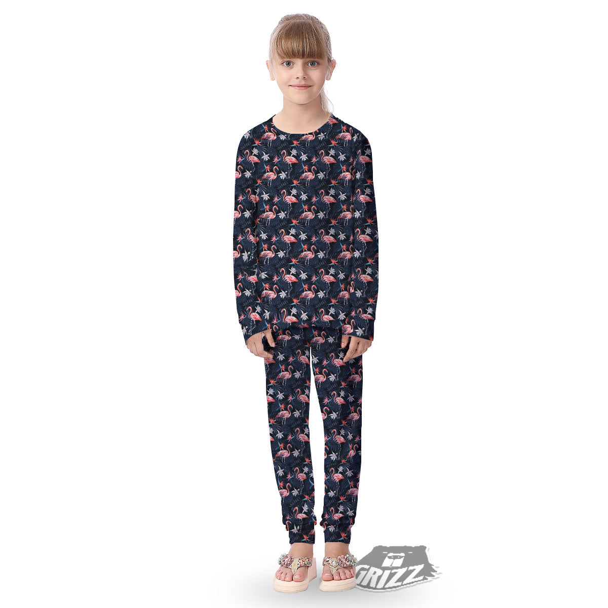 Flamingo Tropical Dark Print Pattern Kid's Pajamas-grizzshop