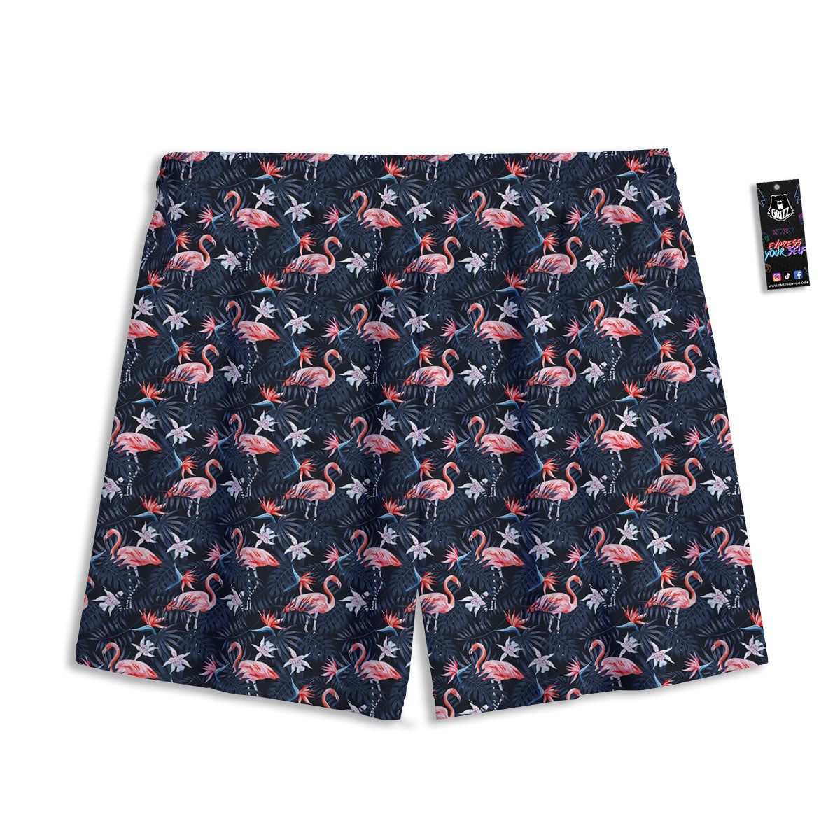 Flamingo Tropical Dark Print Pattern Mesh Shorts