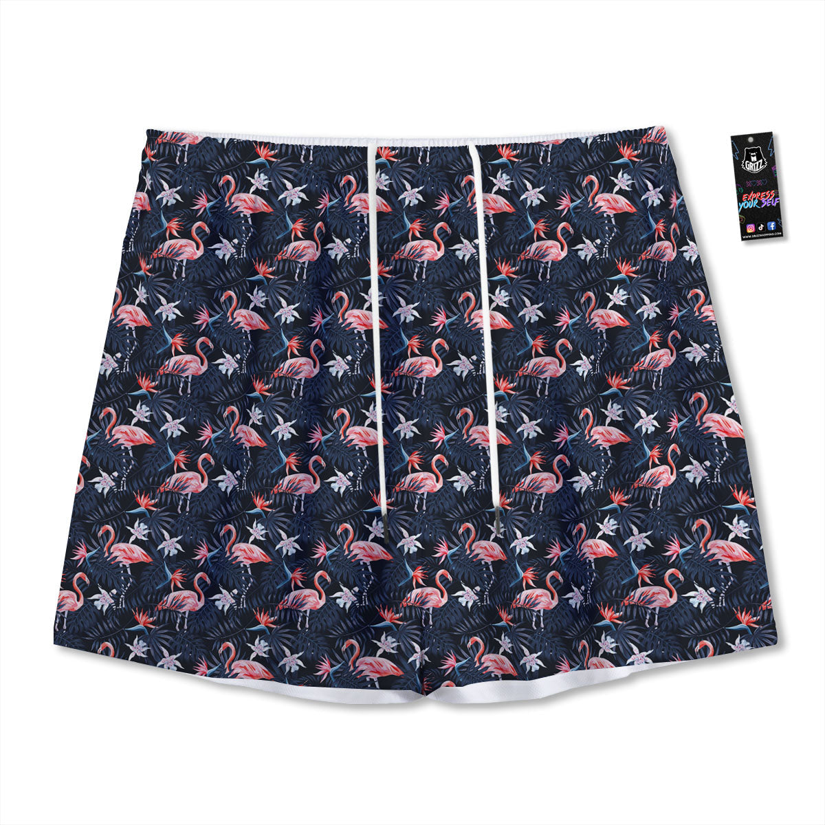 Flamingo Tropical Dark Print Pattern Mesh Shorts