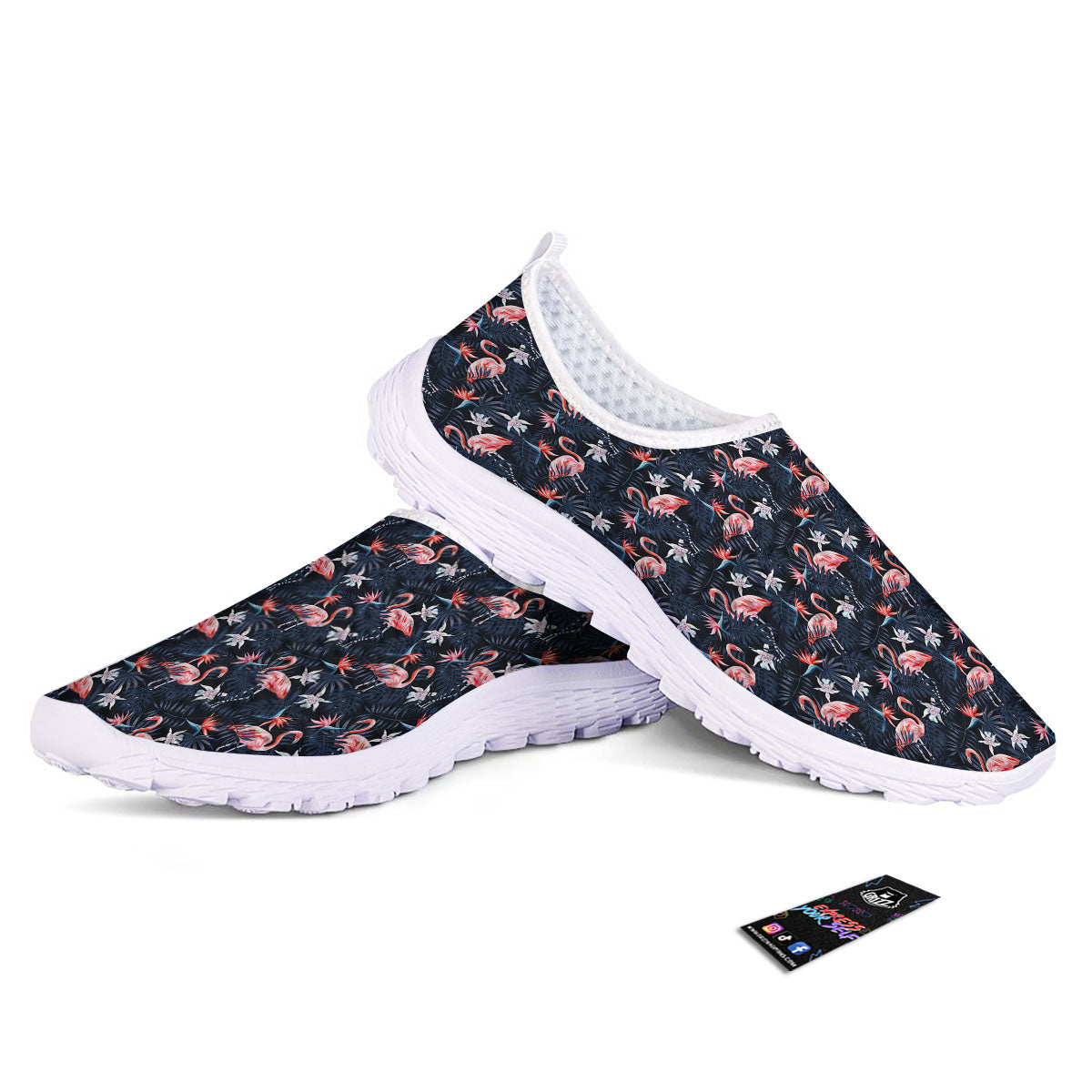 Flamingo Tropical Dark Print Pattern Nurse Shoes-grizzshop