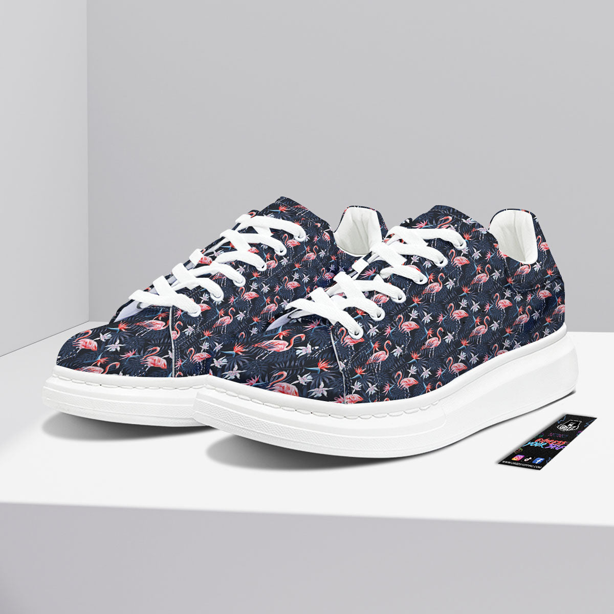 Flamingo Tropical Dark Print Pattern Platform Shoes-grizzshop