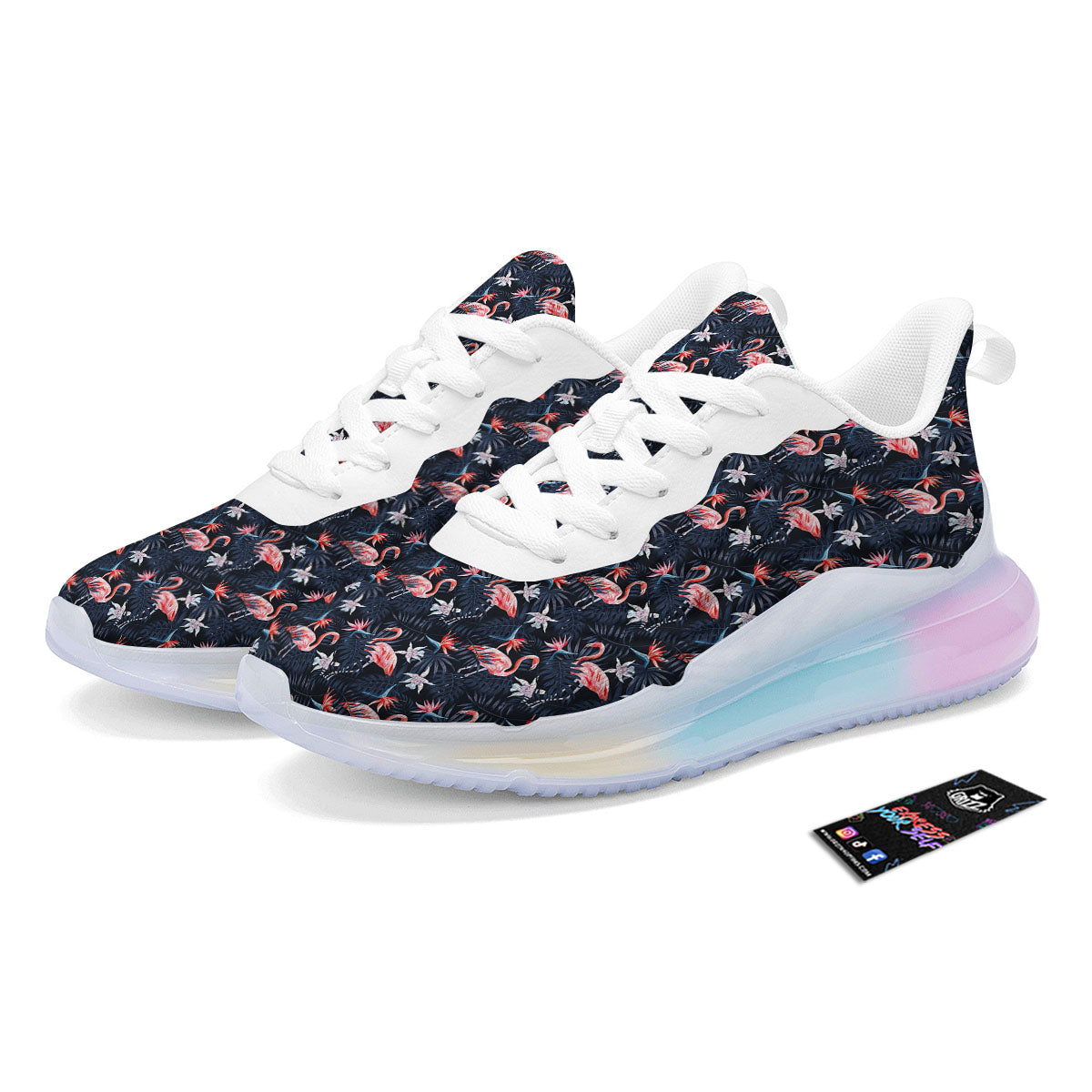Flamingo Tropical Dark Print Pattern Running Sneakers-grizzshop