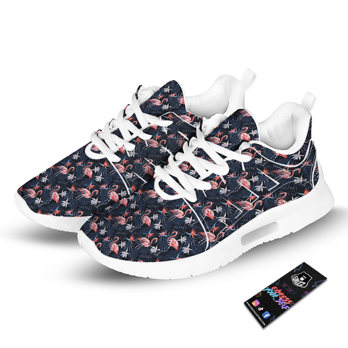Flamingo Tropical Dark Print Pattern Tennis Shoes-grizzshop