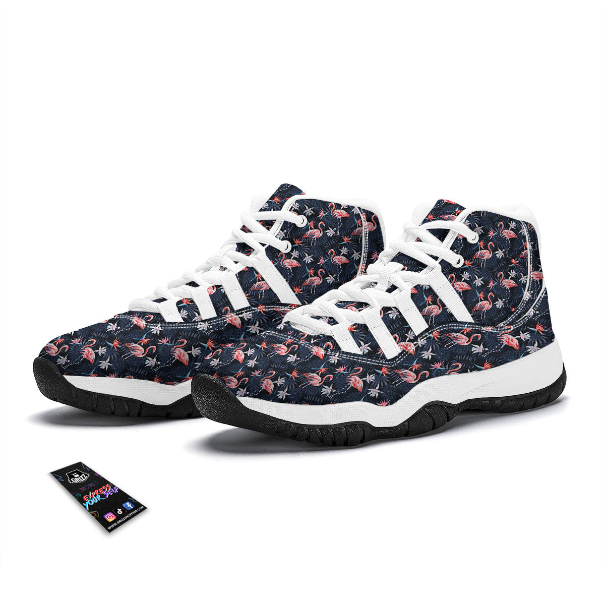 Flamingo Tropical Dark Print Pattern White Bball Shoes-grizzshop