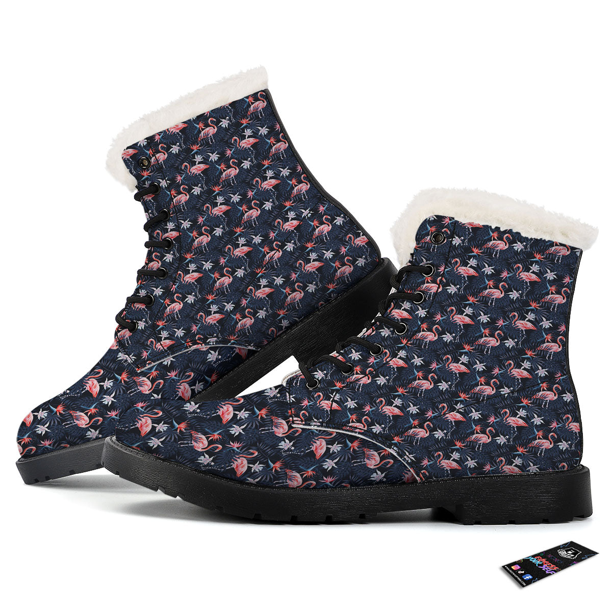Flamingo Tropical Dark Print Pattern Winter Boots-grizzshop