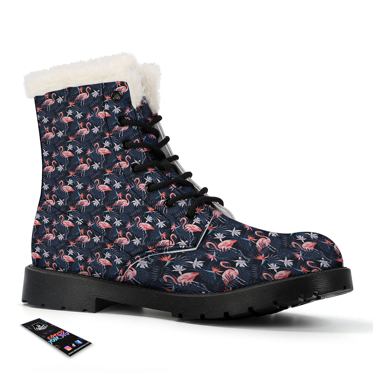 Flamingo Tropical Dark Print Pattern Winter Boots-grizzshop
