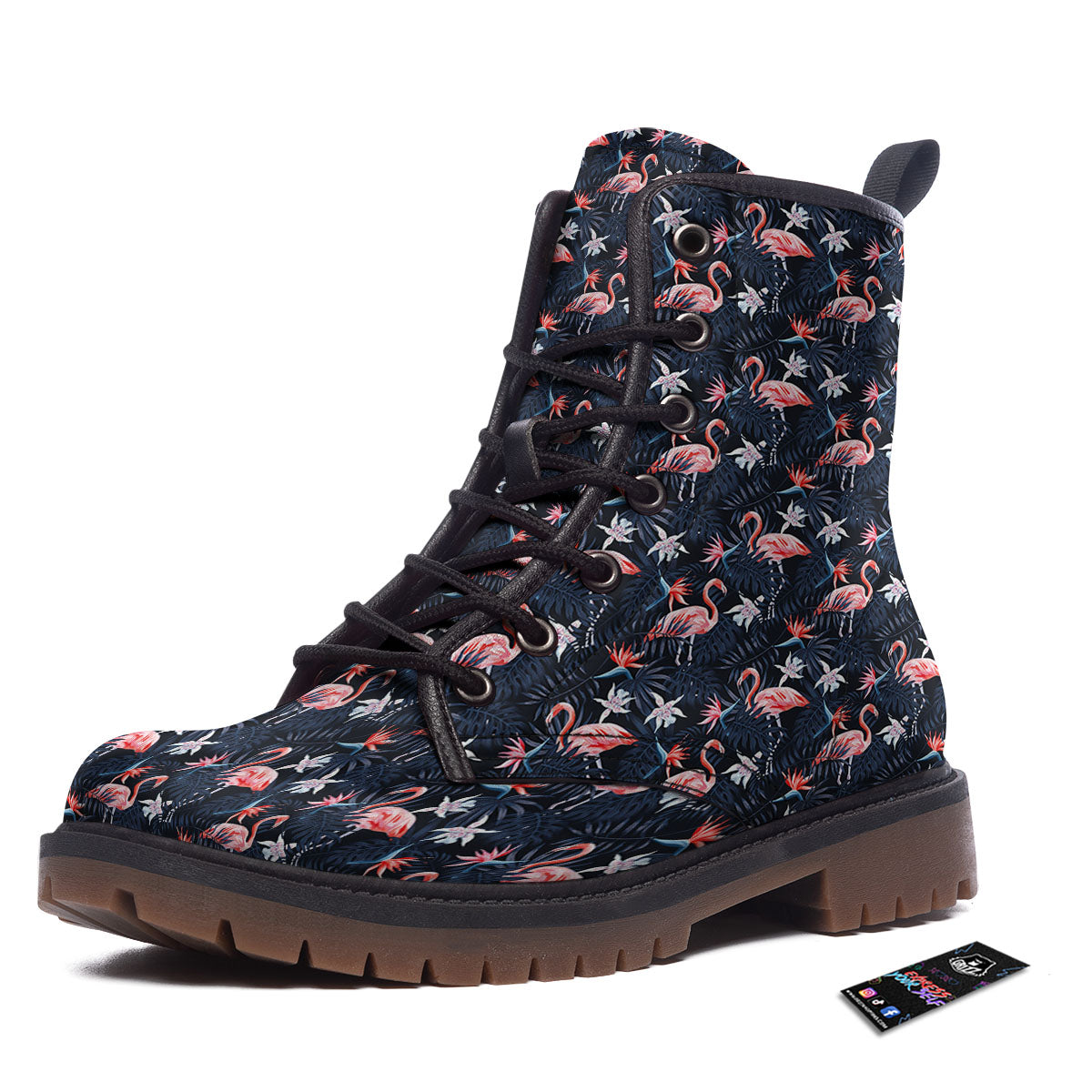 Flamingo Tropical Dark Print Pattern Work Boots-grizzshop
