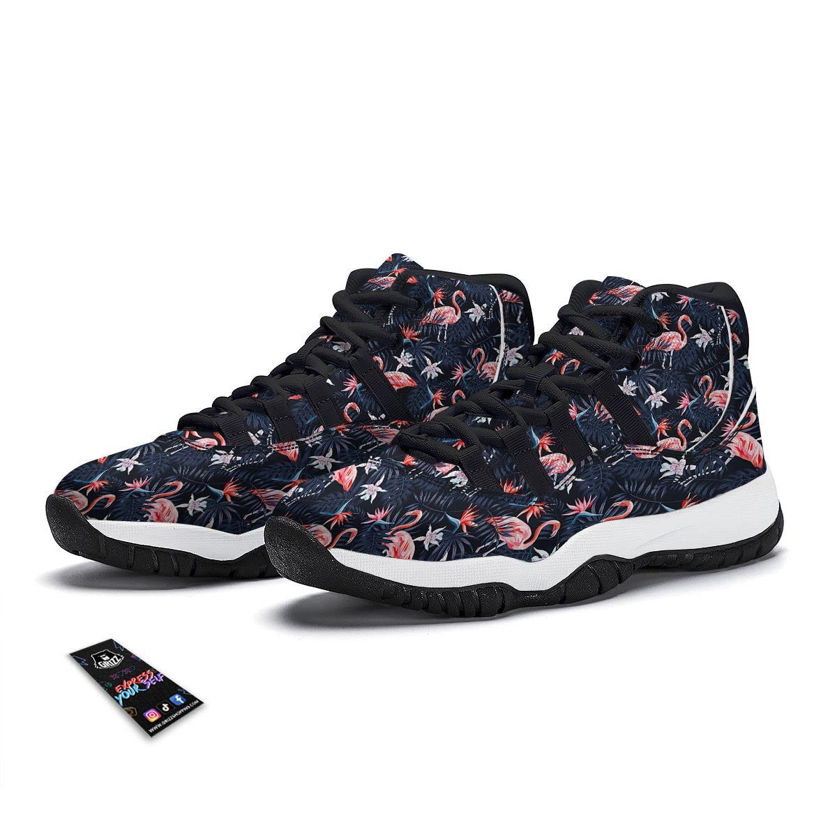 Flamingo Tropical Palm Leaves Hawaiian Floral Pattern Print Black Bball Shoes-grizzshop
