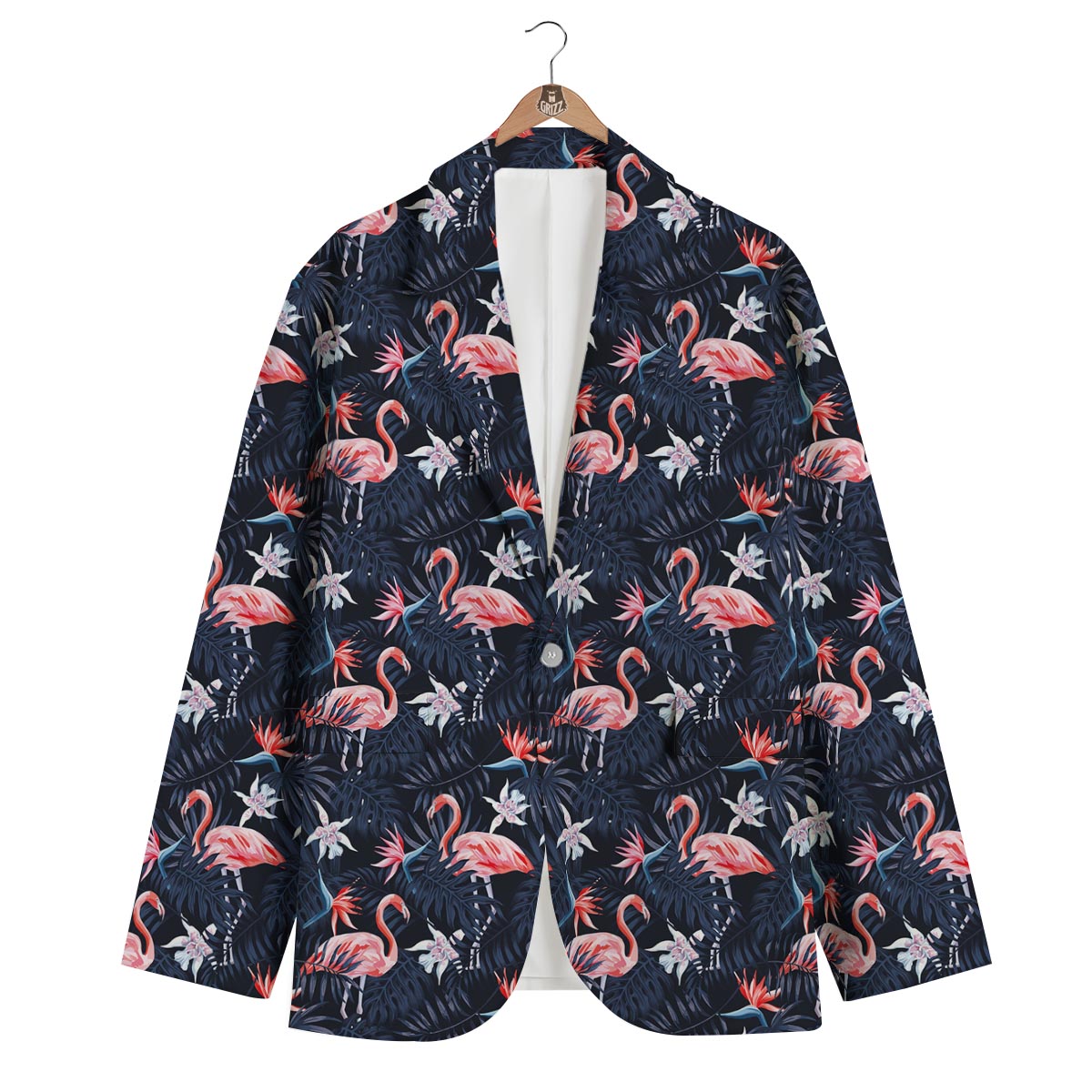 Flamingo Tropical Palm Leaves Hawaiian Floral Pattern Print Men's Blazer-grizzshop
