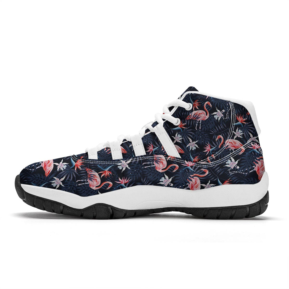 Flamingo Tropical Palm Leaves Hawaiian Floral Pattern Print White Bball Shoes-grizzshop