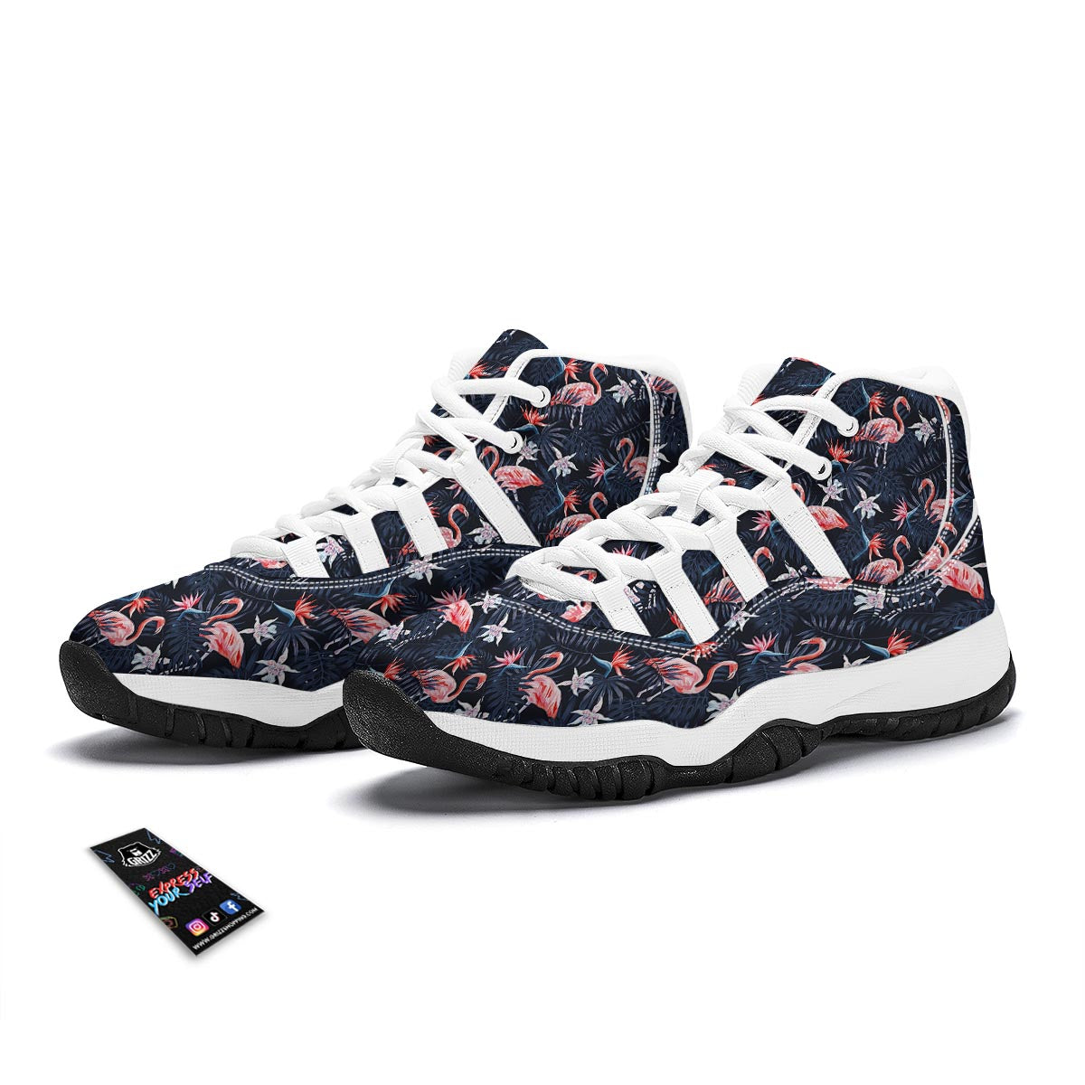 Flamingo Tropical Palm Leaves Hawaiian Floral Pattern Print White Bball Shoes-grizzshop