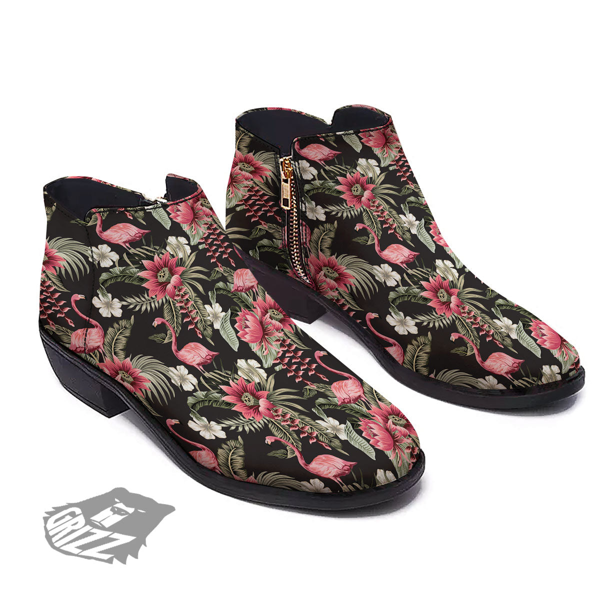 Flamingo Vintage Print Pattern Ankle Boots-grizzshop