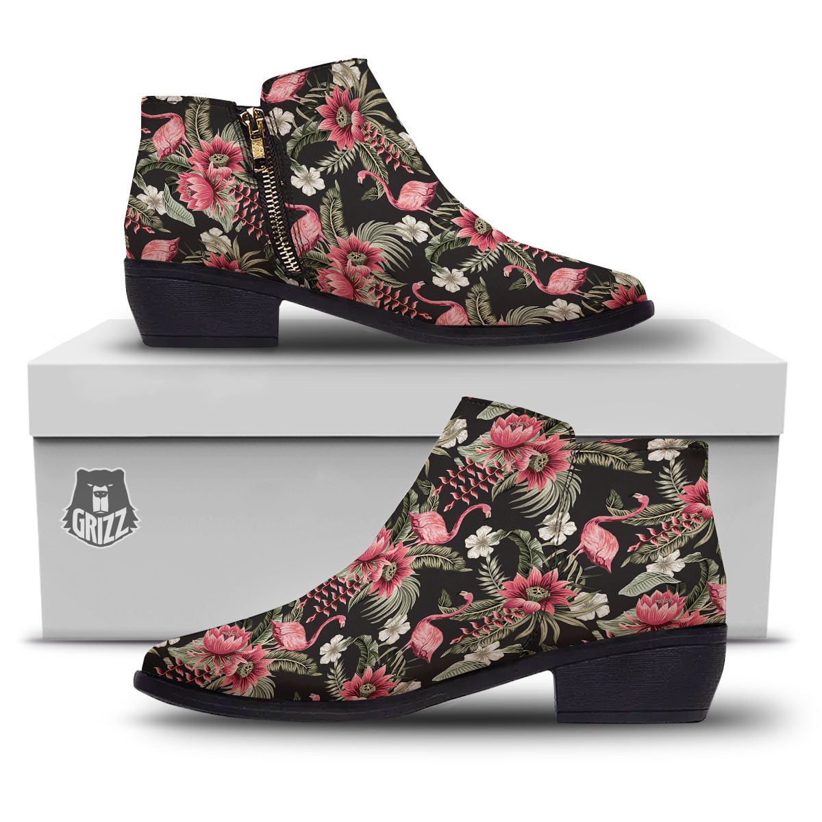 Flamingo Vintage Print Pattern Ankle Boots-grizzshop