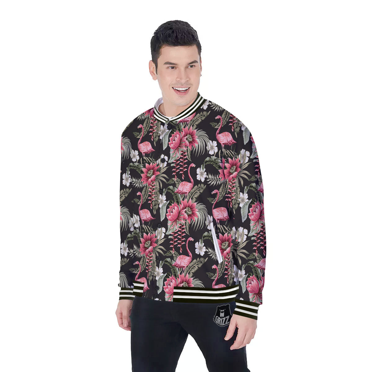 Flamingo Vintage Print Pattern Baseball Jacket-grizzshop