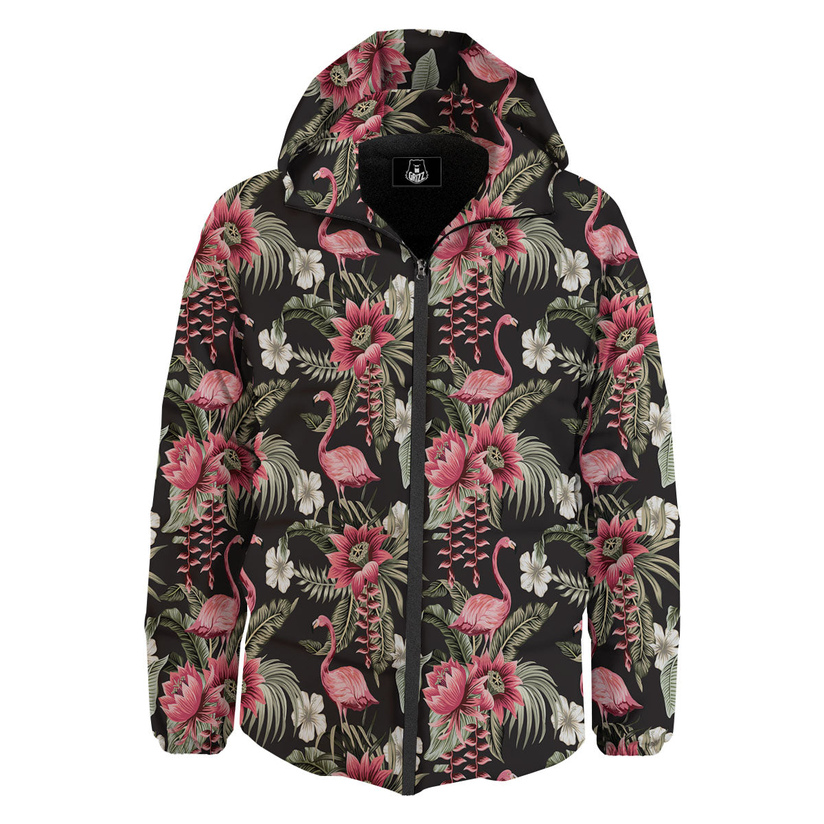 Flamingo Vintage Print Pattern Down Jacket-grizzshop
