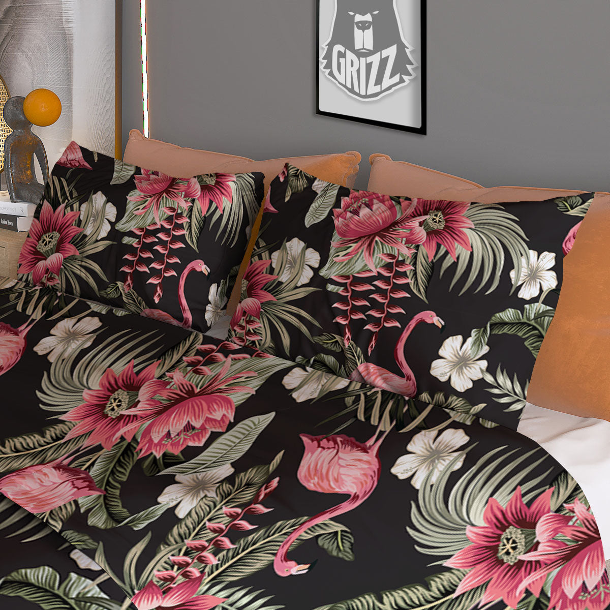 Flamingo Vintage Print Pattern Duvet Cover Bedding Set