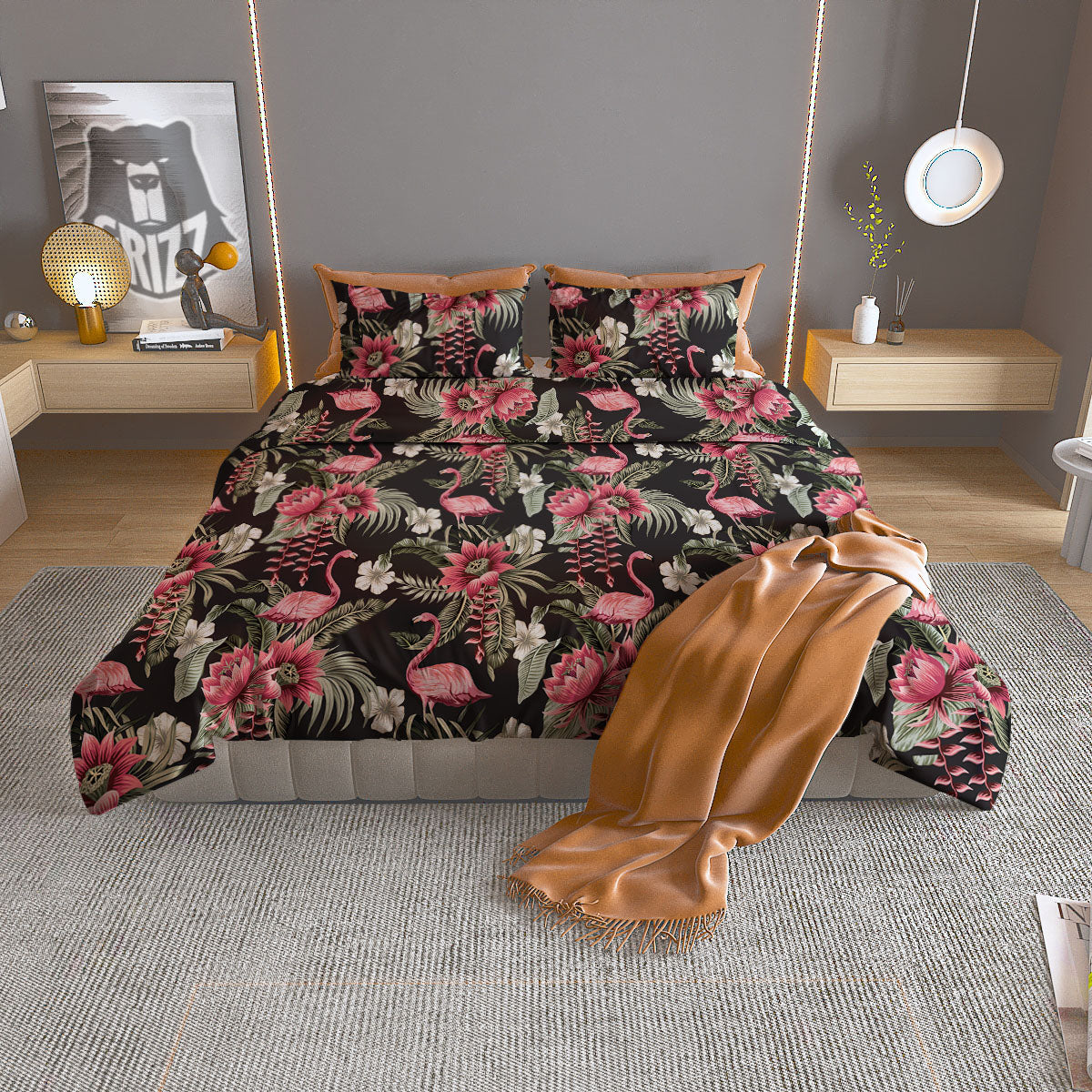 Flamingo Vintage Print Pattern Duvet Cover Bedding Set