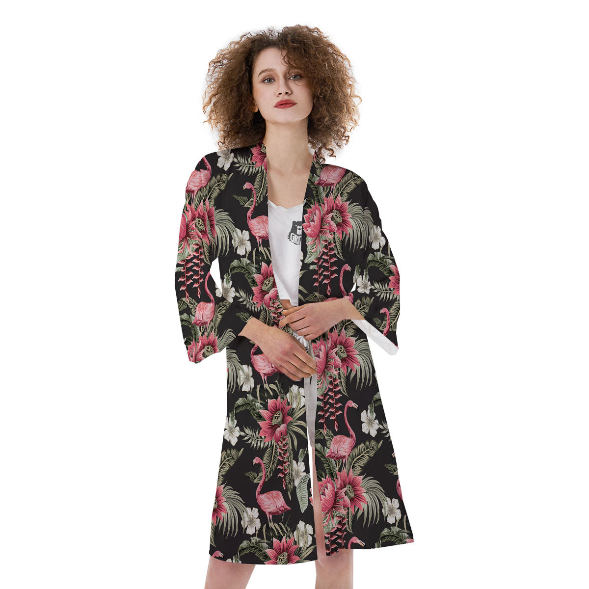 Flamingo Vintage Print Pattern Kimono-grizzshop