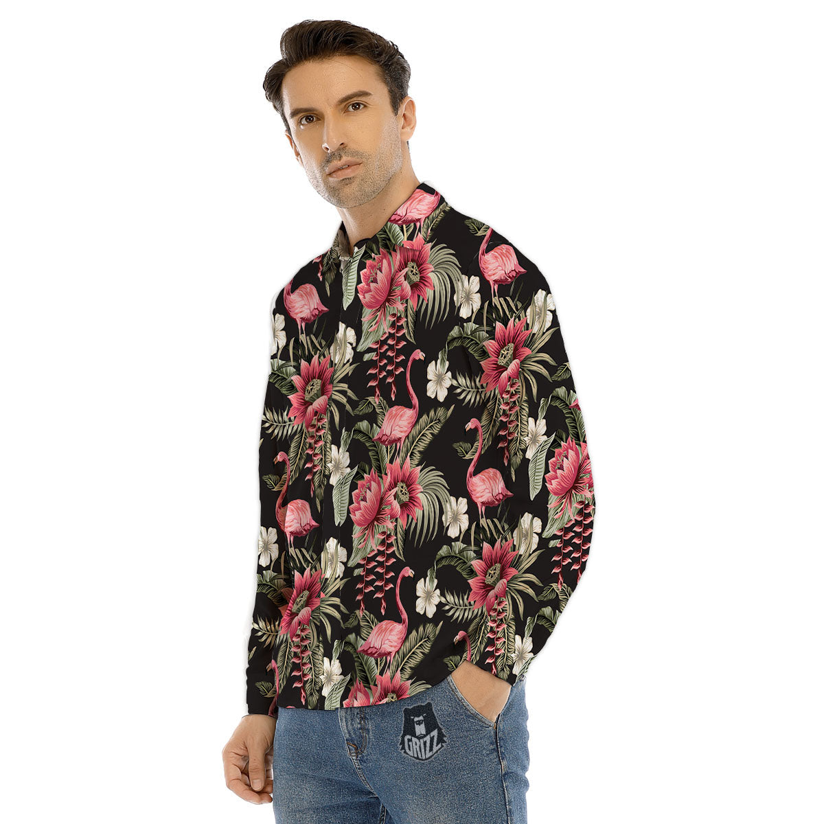 Flamingo Vintage Print Pattern Men's Dress Shirts-grizzshop