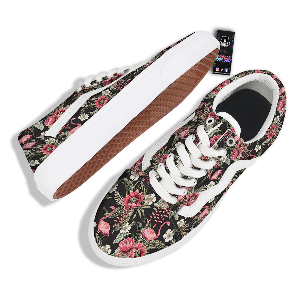 Flamingo Vintage Print Pattern Skate Shoes-grizzshop