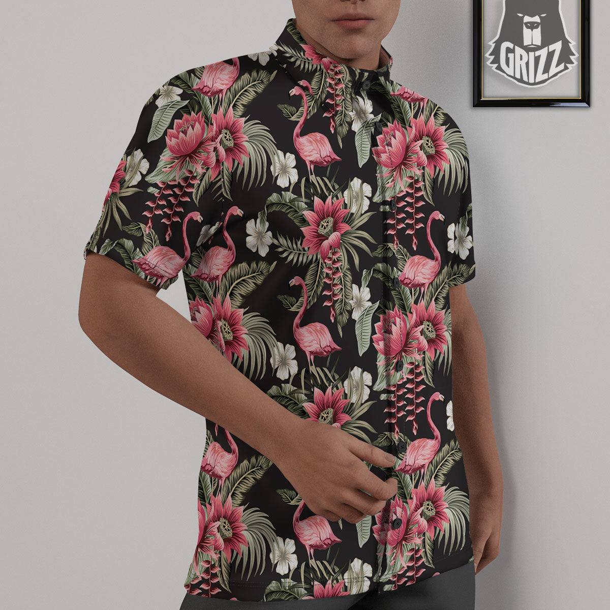 Flamingo Vintage Print Pattern Untucked Shirts-grizzshop